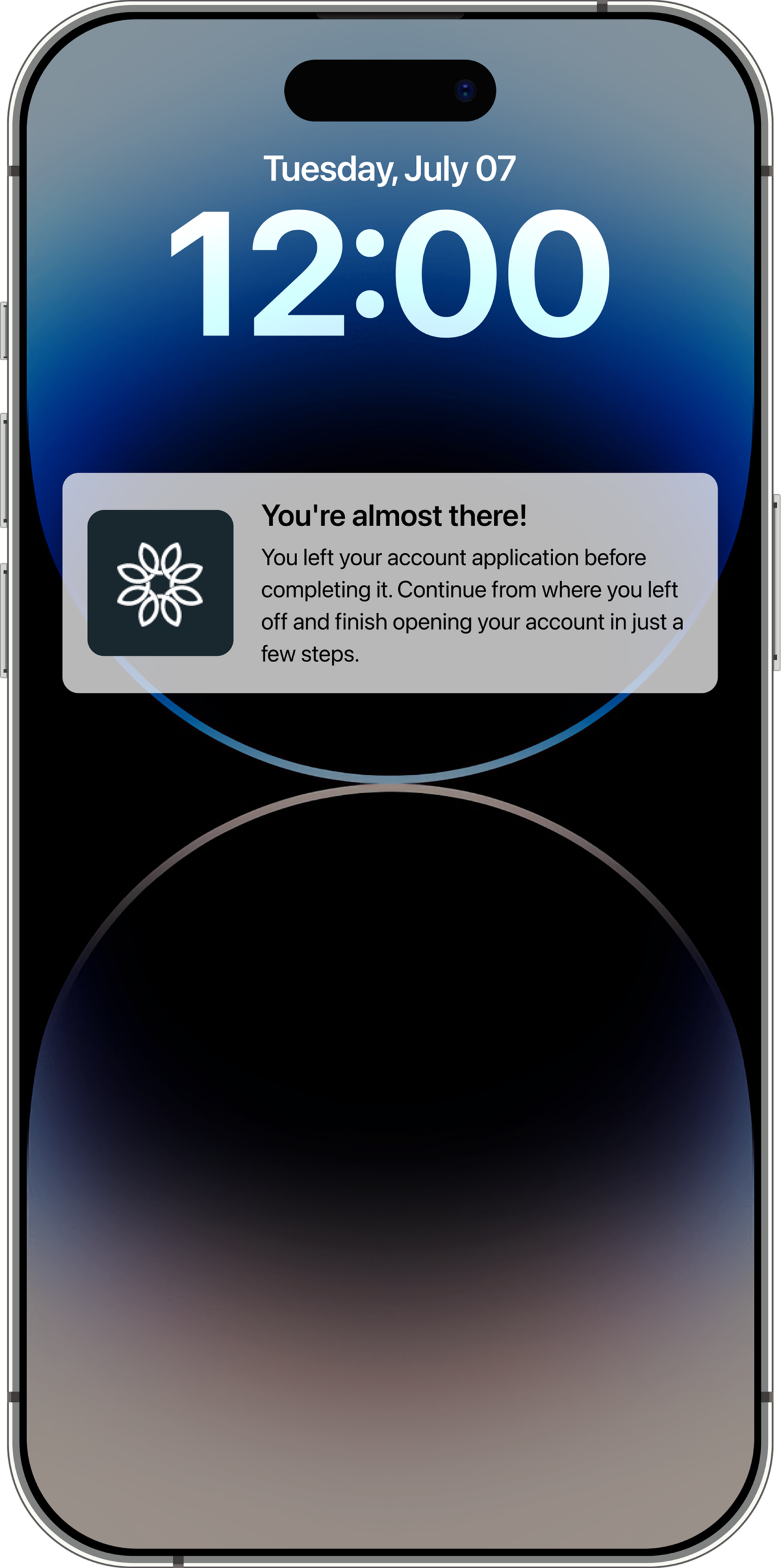 Reminder notification prompting applicants to finish an application they left unfinished